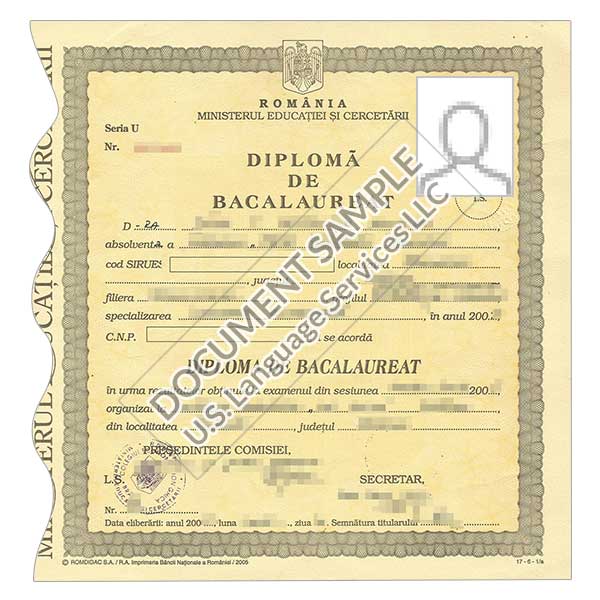 Bachelor's Diploma from Romania