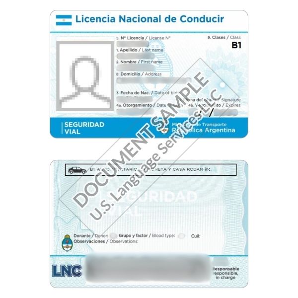 Driver's License from Argentina