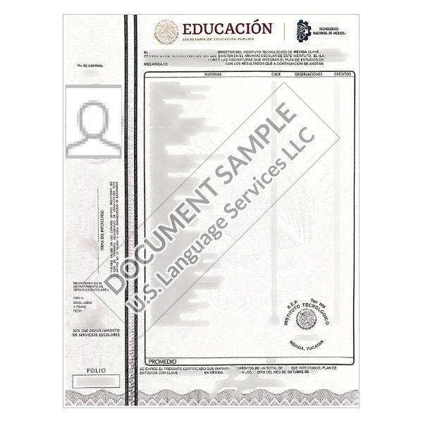 Academic Transcript from Mexico