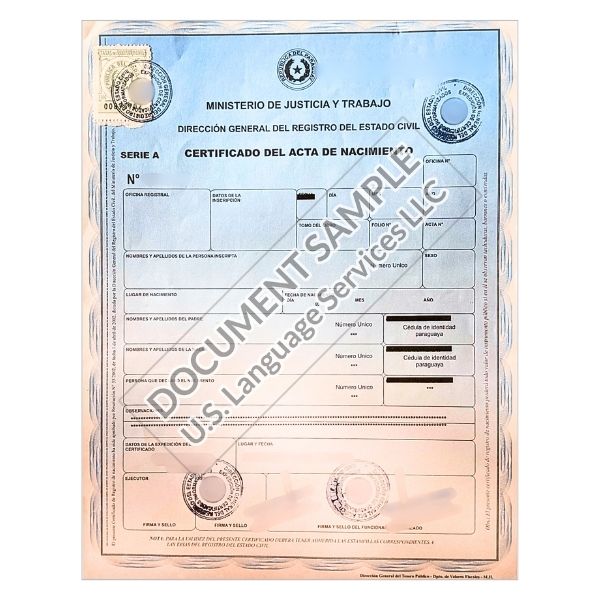 Birth Certificate from Paraguay