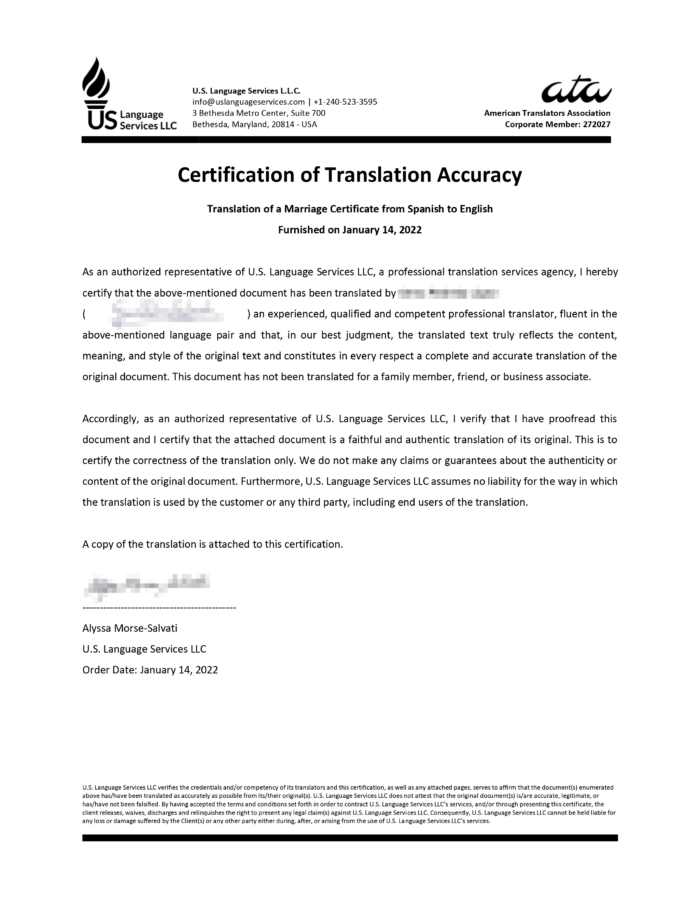 Certified Translation U.S. Language Services