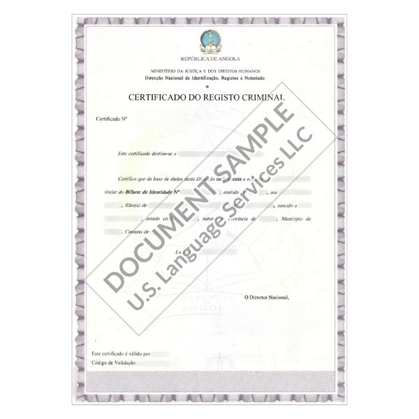 Criminal Record Certificate from Angola