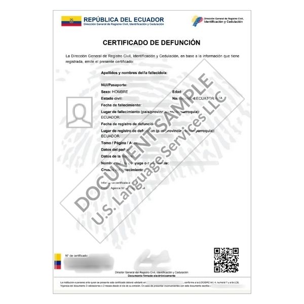 Death Certificate from Ecuador