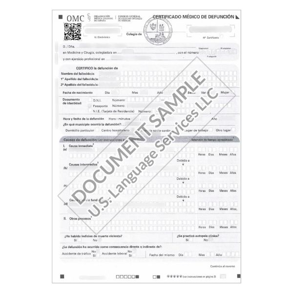 Death Certificate from Spain