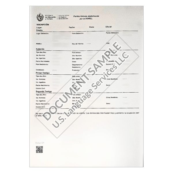 Death Certificate from Uruguay