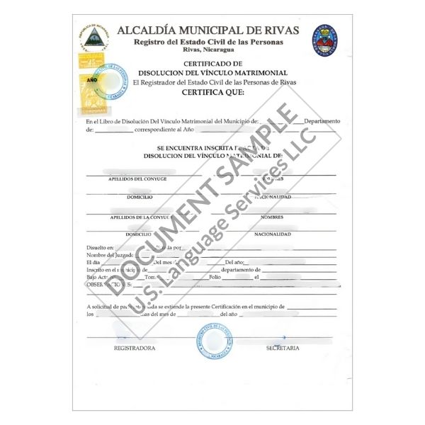 Divorce Documents from Nicaragua