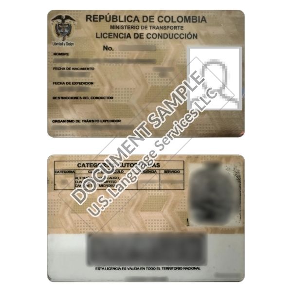 Driver’s License from Colombia