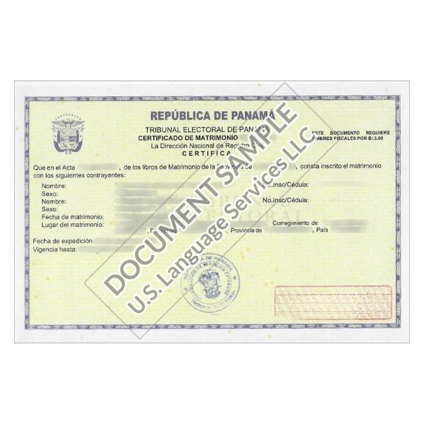 Marriage Certificate from Panama