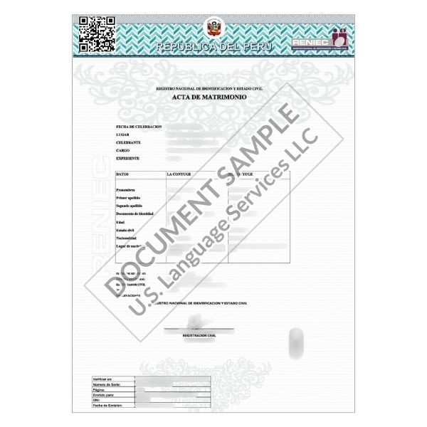 Marriage Certificate from Peru